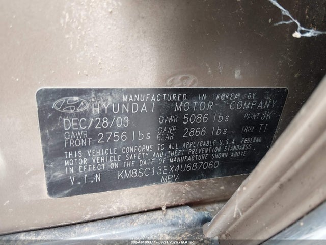Aukcja sprzedaży 2004 Hyundai Santa Fe Gls/lx, vin: KM8SC13EX4U687060, numer aukcji: 46109377