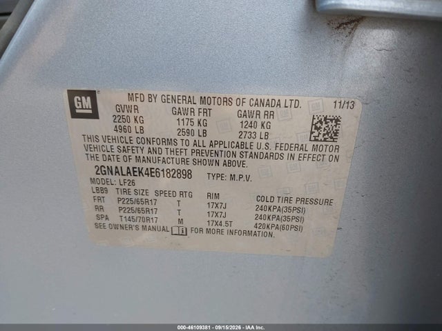 2014 Chevrolet Equinox Ls მანქანა იყიდება აუქციონზე, vin: 2GNALAEK4E6182898, აუქციონის ნომერი: 46109381