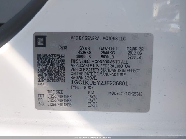 Chevrolet Silverado 2500hd Wt 2018 1GC1KUEY2JF236801 Image 9