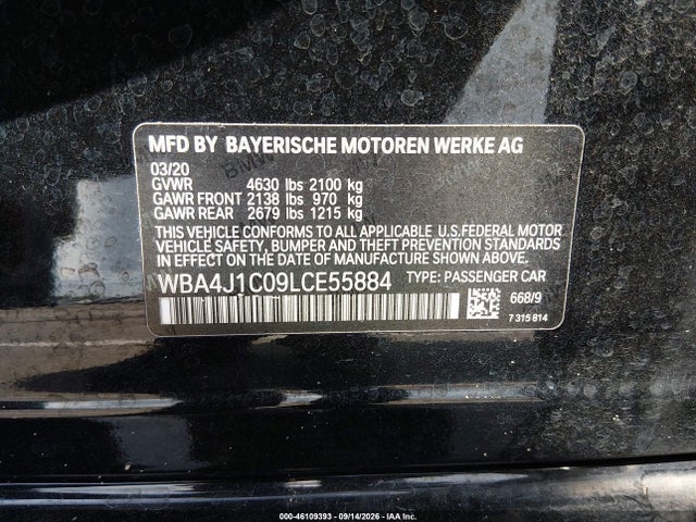 Aukcja sprzedaży 2020 Bmw 430i Gran Coupe, vin: WBA4J1C09LCE55884, numer aukcji: 46109393