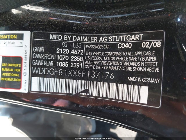 2008 Mercedes-benz C 300 Luxury 4matic/sport 4matic მანქანა იყიდება აუქციონზე, vin: WDDGF81XX8F137176, აუქციონის ნომერი: 46109414