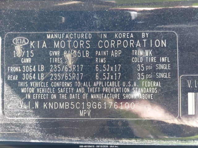 Aukcja sprzedaży 2016 Kia Sedona Lx, vin: KNDMB5C19G6176100, numer aukcji: 46109415