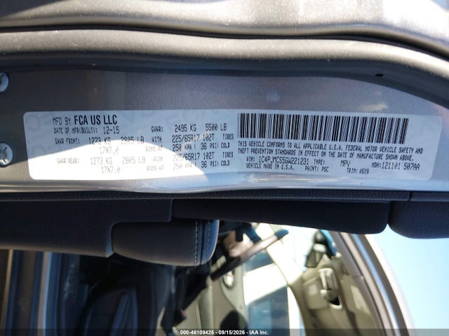 2016 Jeep Cherokee Latitude მანქანა იყიდება აუქციონზე, vin: 1C4PJMCS5GW221231, აუქციონის ნომერი: 46109425