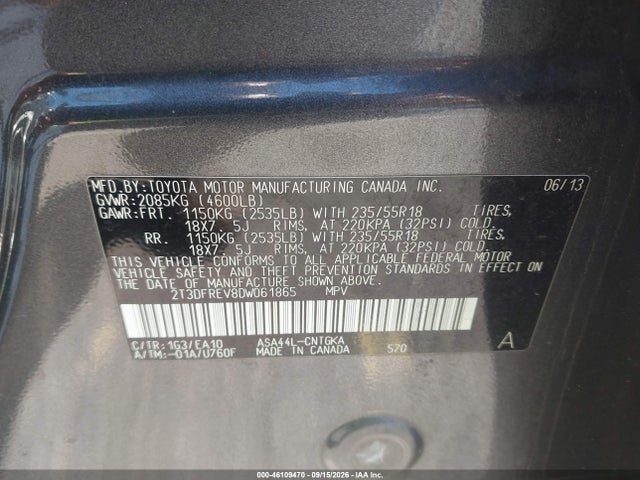 Aukcja sprzedaży 2013 Toyota Rav4 Limited, vin: 2T3DFREV8DW061865, numer aukcji: 46109470