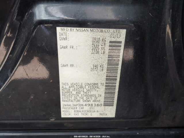 Продажа на аукционе авто 2013 Nissan Altima 2.5 S, vin: 1N4AL3AP3DN498380, номер лота: 46109528