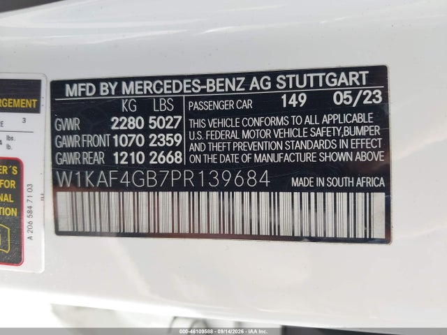 Продажа на аукционе авто 2023 Mercedes-benz C 300 Sedan, vin: W1KAF4GB7PR139684, номер лота: 46109588