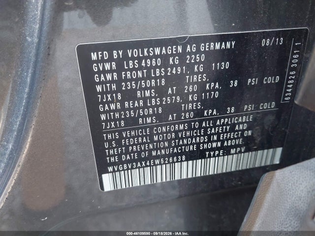 Продажа на аукционе авто 2014 Volkswagen Tiguan Se, vin: WVGBV3AX4EW526638, номер лота: 46109590