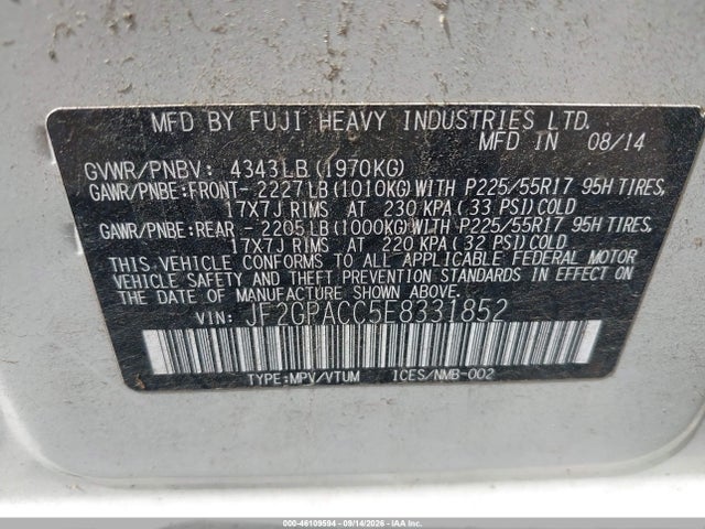 JF2GPACC5E8331852 Subaru Xv Crosstrek 2.0i Premium