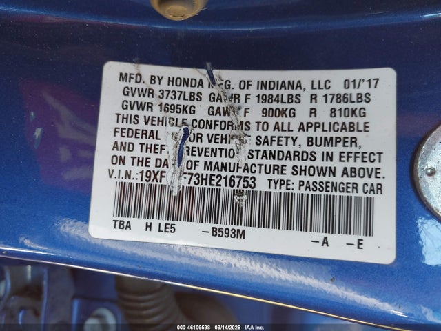 Honda CIVIC EX 2017 19XFC2F73HE216753 Image 9