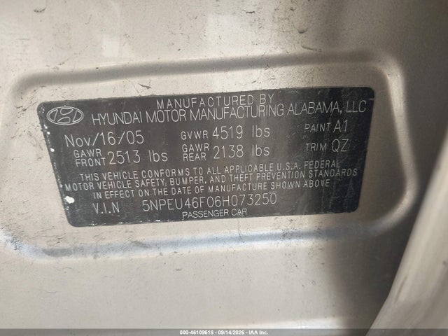 Aukcja sprzedaży 2006 Hyundai Sonata, vin: 5NPEU46F06H073250, numer aukcji: 46109618