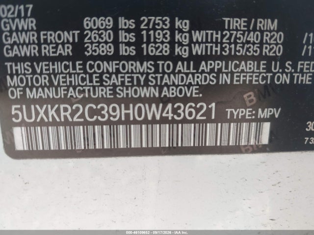 2017 Bmw X5 Sdrive35i მანქანა იყიდება აუქციონზე, vin: 5UXKR2C39H0W43621, აუქციონის ნომერი: 46109652