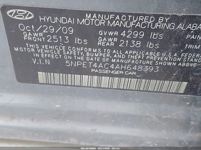 Продаж на аукціоні авто 2010 Hyundai Sonata Gls, vin: 5NPET4AC4AH648393, номер лоту: 46109669