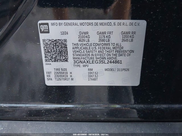 Aukcja sprzedaży 2025 Chevrolet Equinox Fwd Rs, vin: 3GNAXLEG3SL244861, numer aukcji: 46109695
