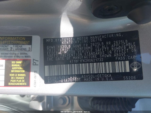 Toyota CAMRY XLE 2017 4T1BF1FK2HU621732 Image 9