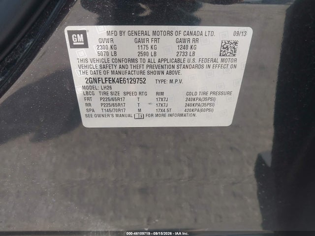 2014 Chevrolet Equinox 1lt მანქანა იყიდება აუქციონზე, vin: 2GNFLFEK4E6129752, აუქციონის ნომერი: 46109719