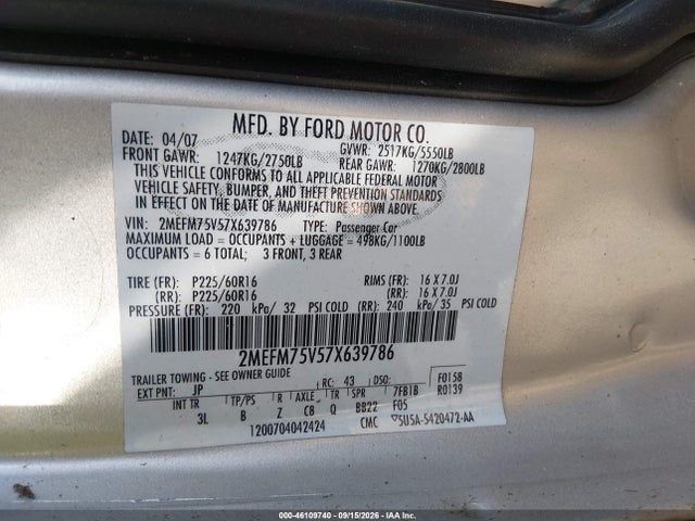 Продаж на аукціоні авто 2007 Mercury Grand Marquis Ls, vin: 2MEFM75V57X639786, номер лоту: 46109740