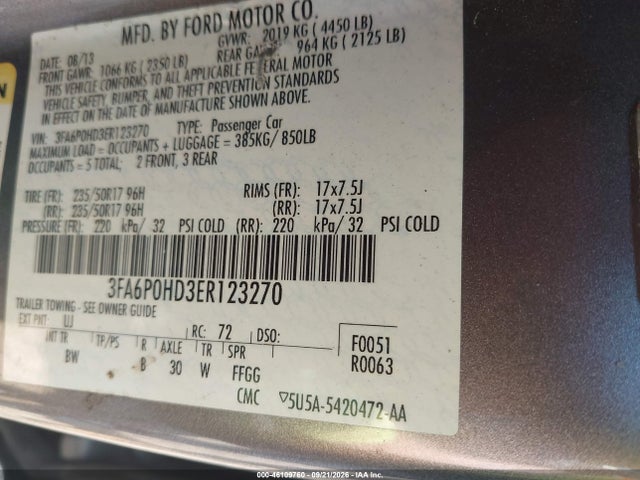 Продажа на аукционе авто 2014 Ford Fusion Se, vin: 3FA6P0HD3ER123270, номер лота: 46109760