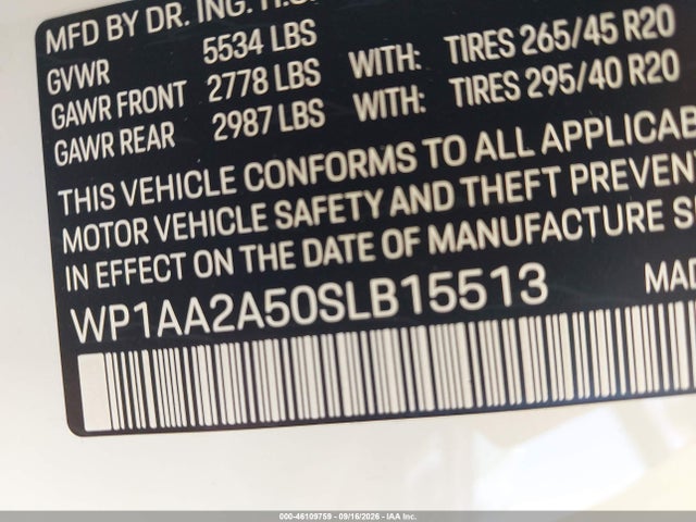 Aukcja sprzedaży 2025 Porsche Macan T, vin: WP1AA2A50SLB15513, numer aukcji: 46109759