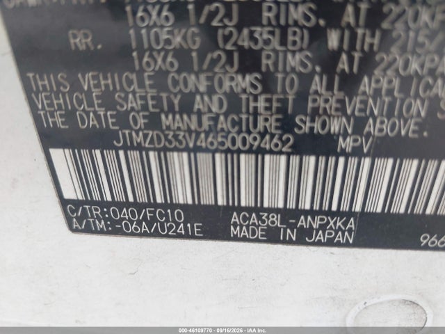 46109770 :رقم المزاد ، JTMZD33V465009462 vin ، 2006 Toyota Rav4 مزاد بيع