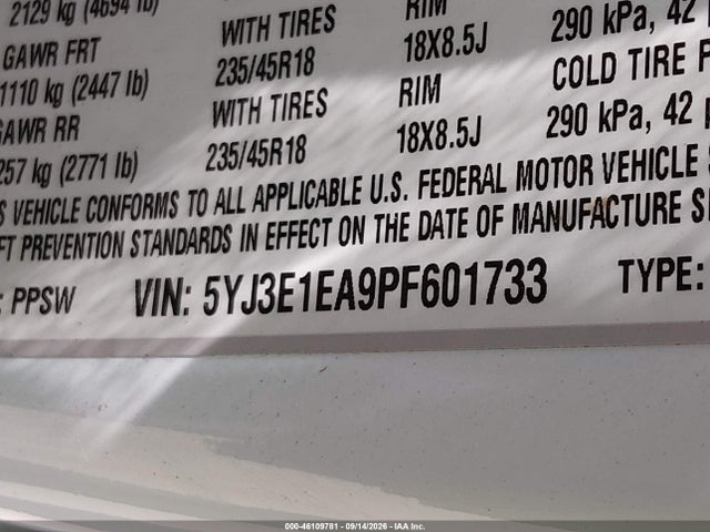 Продажа на аукционе авто 2023 Tesla Model 3 Rear-wheel Drive, vin: 5YJ3E1EA9PF601733, номер лота: 46109781