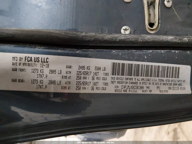 2019 Jeep Cherokee Latitude Plus 4x4 მანქანა იყიდება აუქციონზე, vin: 1C4PJMLX2KD361804, აუქციონის ნომერი: 46109783