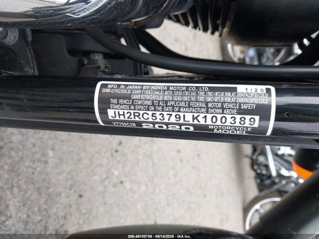 Продаж на аукціоні авто 2020 Honda Vt750 C2b, vin: JH2RC5379LK100389, номер лоту: 46109799