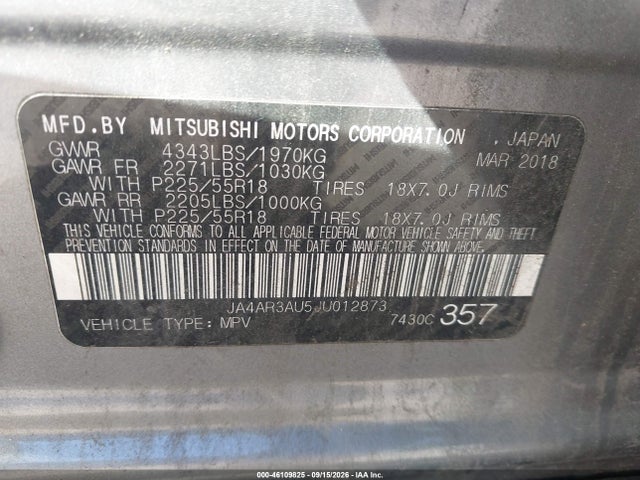 Продажа на аукционе авто 2018 Mitsubishi Outlander Sport 2.0 Es, vin: JA4AR3AU5JU012873, номер лота: 46109825