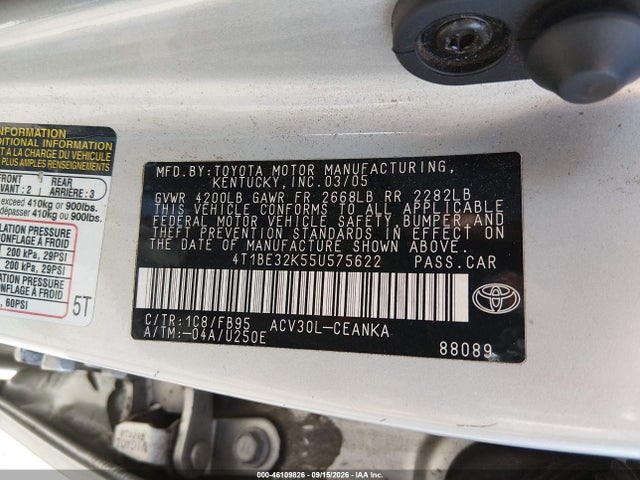 Продаж на аукціоні авто 2005 Toyota Camry Std, vin: 4T1BE32K55U575622, номер лоту: 46109826