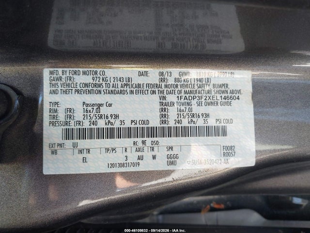 Продаж на аукціоні авто 2014 Ford Focus Se, vin: 1FADP3F2XEL146604, номер лоту: 46109832
