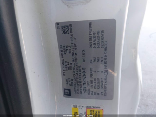 Aukcja sprzedaży 2015 Gmc Sierra 1500, vin: 1GTN1TEH7FZ445410, numer aukcji: 46109843