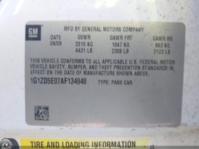 Продаж на аукціоні авто 2010 Chevrolet Malibu Lt, vin: 1G1ZD5E07AF134948, номер лоту: 46109859
