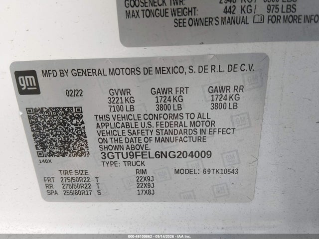 Продаж на аукціоні авто 2022 Gmc Sierra 1500 Limited 4wd  Short Box Denali, vin: 3GTU9FEL6NG204009, номер лоту: 46109862