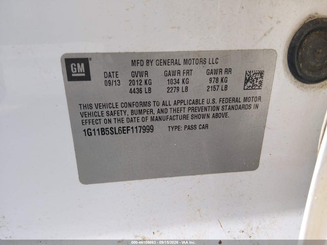 46109863 :رقم المزاد ، 1G11B5SL6EF117999 vin ، 2014 Chevrolet Malibu 1ls مزاد بيع