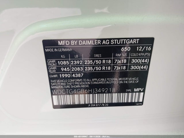 WDCTG4GB6HJ349218 Mercedes-Benz Gla 250 4matic