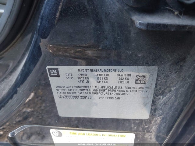 46109885 :رقم المزاد ، 1G1ZD5E00CF220170 vin ، 2012 Chevrolet Malibu 2lt مزاد بيع