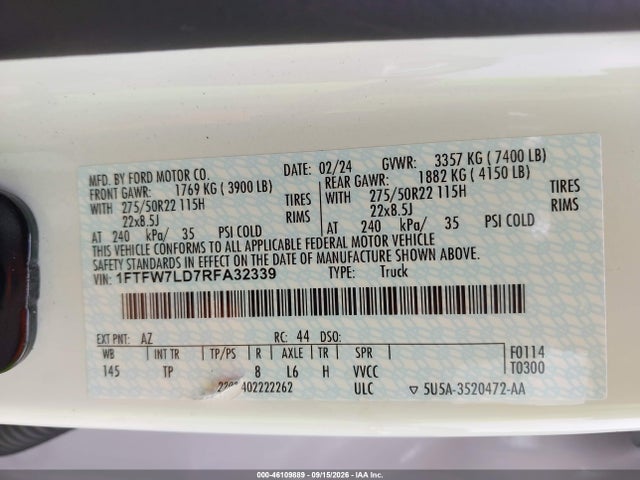 Продаж на аукціоні авто 2024 Ford F-150 Platinum, vin: 1FTFW7LD7RFA32339, номер лоту: 46109889