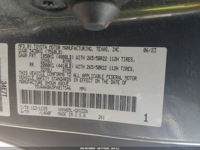 Aukcja sprzedaży 2023 Toyota Sequoia Capstone, vin: 7SVAAABA3PX017346, numer aukcji: 46109892