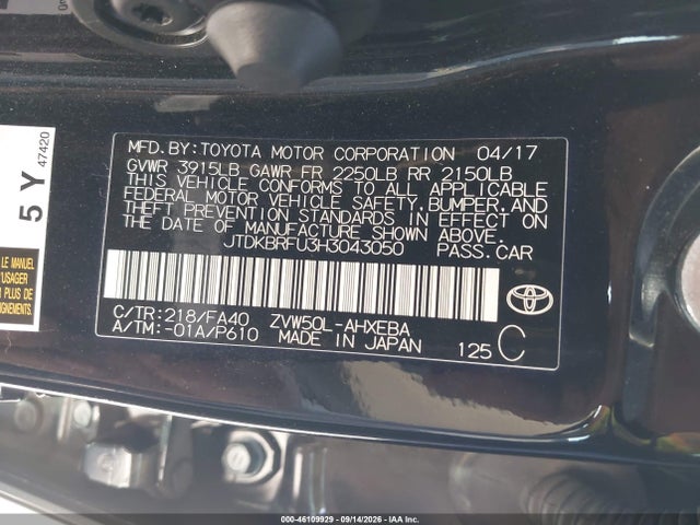 Toyota Prius Two 2017 JTDKBRFU3H3043050 Image 9