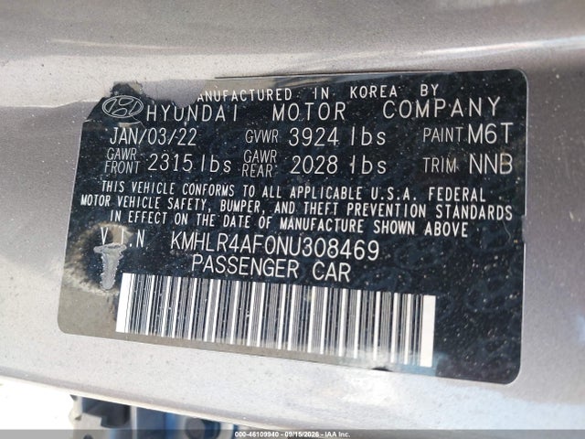 Aukcja sprzedaży 2022 Hyundai Elantra N Line, vin: KMHLR4AF0NU308469, numer aukcji: 46109940