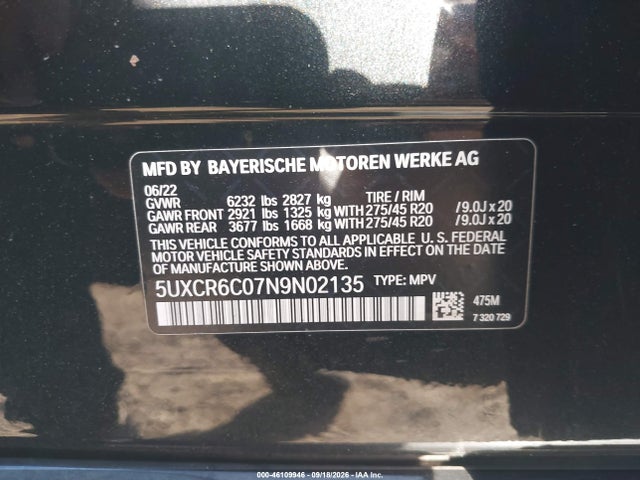 Aukcja sprzedaży 2022 Bmw X5 Xdrive40i, vin: 5UXCR6C07N9N02135, numer aukcji: 46109946