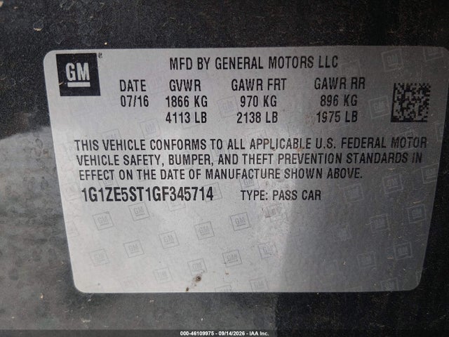 1G1ZE5ST1GF345714 Chevrolet MALIBU 1LT