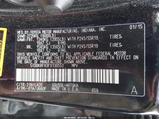 5TDDKRFH3FS130552 Toyota Highlander Limited V6