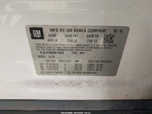 Продажа на аукционе авто 2016 Buick Encore Premium, vin: KL4CJHSB0GB710483, номер лота: 46109986