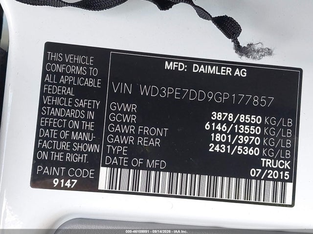Продажа на аукционе авто 2016 Mercedes-benz Sprinter 2500 Normal Roof, vin: WD3PE7DD9GP177857, номер лота: 46109991