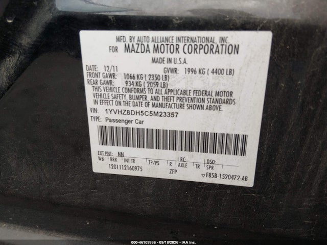 Продаж на аукціоні авто 2012 Mazda Mazda6 I Touring, vin: 1YVHZ8DH5C5M23357, номер лоту: 46109996