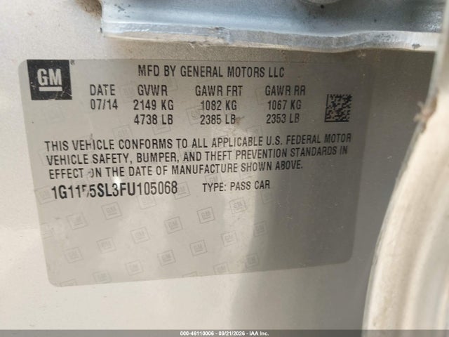 Продажа на аукционе авто 2015 Chevrolet Impala 1lz, vin: 1G1155SL3FU105068, номер лота: 46110006