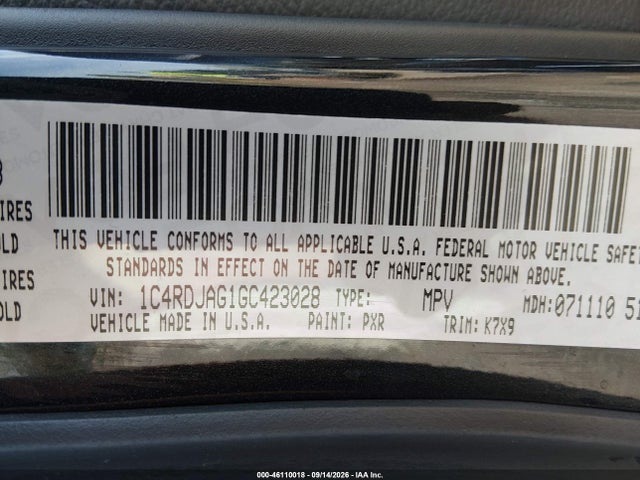 Продаж на аукціоні авто 2016 Dodge Durango Sxt, vin: 1C4RDJAG1GC423028, номер лоту: 46110018