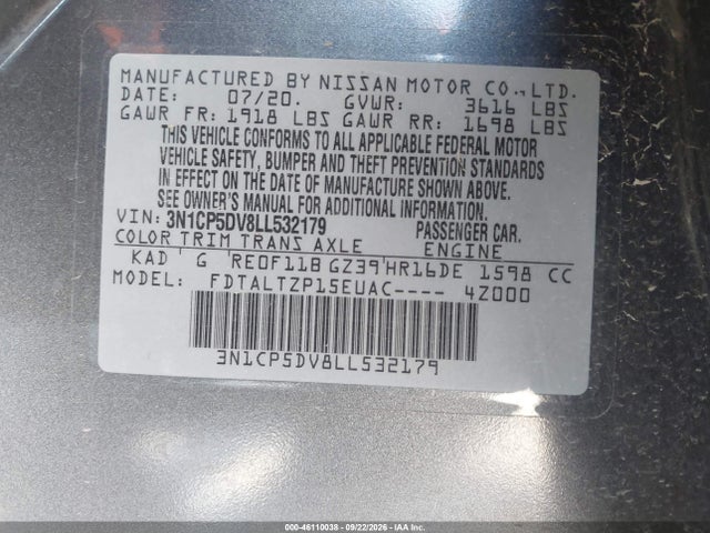 Продажа на аукционе авто 2020 Nissan Kicks Sr Xtronic Cvt, vin: 3N1CP5DV8LL532179, номер лота: 46110038