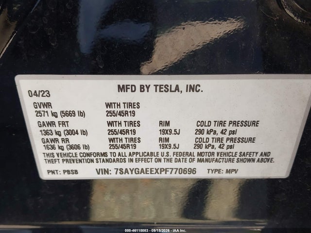 Aukcja sprzedaży 2023 Tesla Model Y Awd/long Range Dual Motor All-wheel Drive, vin: 7SAYGAEEXPF770696, numer aukcji: 46110083