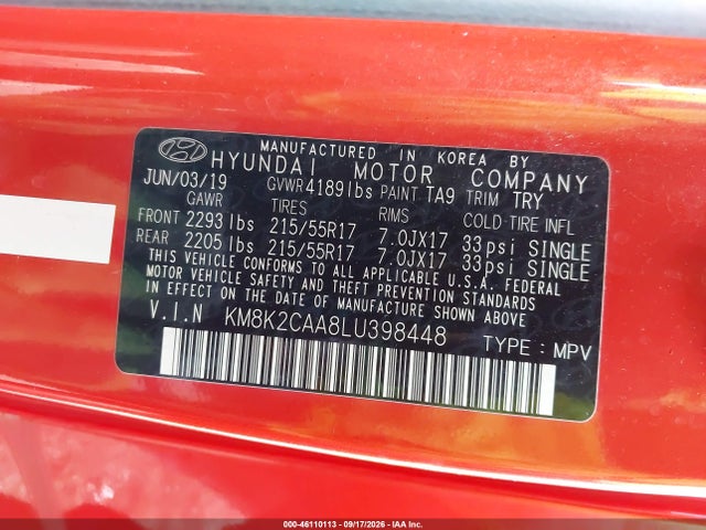 Hyundai Kona Sel 2020 KM8K2CAA8LU398448 Image 9